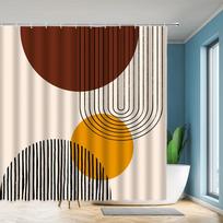Mid Century Shower Curtain Black Gray Tan Abstract Sun Geometric Neutral Rustic Modern Arch Fabric Bathroom Decor Set Hooks W60H190(CM)-1 Pcs brown