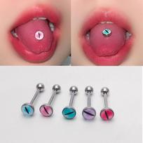 Glitter Starry Sky Stainless Steel Tongue Barbell & Cartilage Piercing Body Jewelry 1.6mm Thick, 8mm Long, Ball 5mm žalia