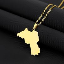Emaliuoti Kurdistano žemėlapio grandinėlės karoliai Nerūdijančio plieno 18K paauksuoti Emalio Kurdistano nacionalinės vėliavos žemėlapio pakabukas karoliai Map Necklace black