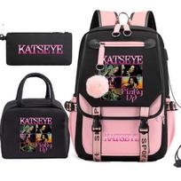 Katseye Girl Group Photo Backpack Set 3-Piece Color Block Shoulder Bag Lunch Bag Combo 60707