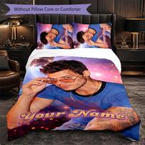 Harry Styles Customized Name Text Bedding Set, 1 Duvet Cover & 2 Pillowcases Personalized Bedroom Gift 135cmx200cm white
