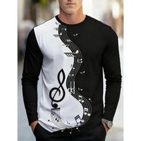 Muzikinių instrumentų marškinėliai vyrams Gitara Fortepijonas 3D spaudinys Ilgomis rankovėmis Tee Harajuku Y2k Tee Streetwear Per dydį viršutiniai drabužiai Vyriški drabužiai 4XL black
