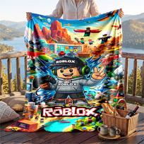 Warm Flannel Blanket Roblox Pattern, Lightweight Comfortable Throw Blanket for Bed Sofa Use 100cmx150cm