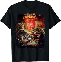 Funny Dogs Playing Poker Casino Night Design T-Shirt 4XL brown