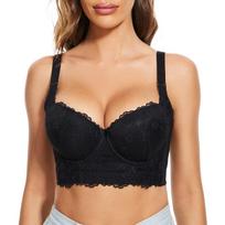 Push-up liemenėlė Korsetas Viršutinė dalis Bustier Seksualios nėrinėtos liemenėlės moterims Su pakietinimais ir lankeliais Apatinis trikotažas 38/85D juoda
