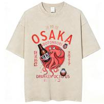 Japonijos Octo Beats Osaka Dotonbori Girtas aštuonkojis Juokingi marškinėliai Vyrams Moterims Derliaus skalauti Oversize medvilniniai marškinėliai Streetwear XL red