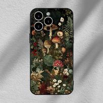 Miško grybų gėlių rašto telefono dėklas, tinkamas iPhone 17 16 15 14 13 12 11 Pro/Max/Plus, apsaugantis nuo kritimo ir smūgių iPhone 11 juoda