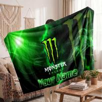 Monster Energy Flannel Blanket, Custom Name Text Personalized Soft Throw Blanket Home Decor Gift 150cmx180cm green