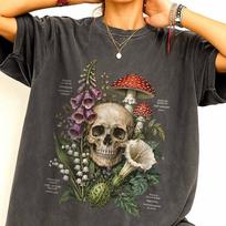 All Plants Are Edible Comfort Colors Shirt, Skull Flower Tee, Gothic Botanical Shirt, Mushroom Graphic Tee 120 gray