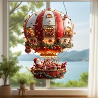 Santa Claus Hot Air Balloon Car Mirror Ornament - 2D Acrylic Christmas Tree Decoration brown