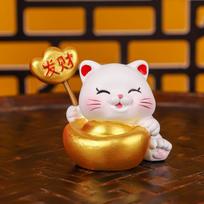 Cute Mini Maneki Neko Spring Ornaments, Resin Desktop Decorative Ornaments and Car Ornaments Get rich white