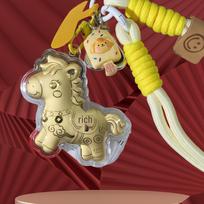 999 Pure Gold Horse Keychain Pendant: Instant Wealth Charm for Phone, Bag, or Car brown