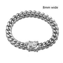 Aukso spalvos/Rožinio aukso nerūdijančio plieno grandinėlės apyrankė-bangle 7-11 colių vyrams, moterims 8/10/12/14/16/18 mm 7inch bracelet gray