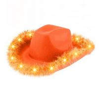 Furry Trim LED Cowboy Hat Ethnic Style Costume Hat Fashion Top Hat  Birthday Party oranžinė