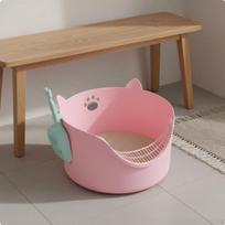 Cat Toilet Easy to Clean SemiEnclosed Litter Pan Spacious for Large Cats Pink rožinė