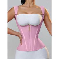 Women Adjustable Strap Buttoned Tummy Control Waist Trainer Body Shaper L rožinė
