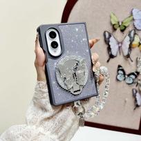 Case for Samsung Galaxy Z Fold 8 Ultra 7 6 5 4 3 with Bling Rhinestone Butterfly Kickstand Detachable Crystal Bead Wrist Strap Cover Phone Bumpers for Samsung Z Fold4 pilka spalva