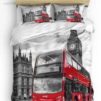 London Street Red Bus Big Ben Duvet Cover With Pillow Case Custom 3pcs Bedding Set Quilt Cover Double Bed Home Textile EU Single 135*200cm/53x79in 3pcs gray