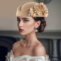Moteriška skrybėlė Vintažinė britiška veltinio skrybėlė su gėlių juosta - Universali elegantiška ir stilinga stiuardesės skrybėlė - Moteriškas beretas - Prieinama prabanga chaki