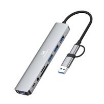 USB šakotuvas 8-in-1 Wozinsky WAH-81 su USB-C, USB 3.0, kortelių skaitytuvu ir 3.5 mm lizdu, pilkas