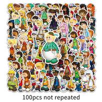 100-Pack Old Man Burger Shop Cartoon Game Deco Stickers for Water Bottles, Phone Cases, and Laptops blue