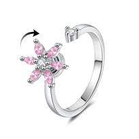 YIUSTAR Fidget Spinner Ring Collection Adjustable Rotating Rings Crystal Zircon Flower Animal Stress Relief Therapy Jewelry resizable white