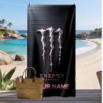Monster Energy Custom Beach Towel, Print Your Name Text Lightweight Absorbent Towel for Swimming Travel 70cmx140cm(27x55inch) gray