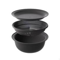 3 Pieces Kitchen Colander Bowl Set Food Grade Drain Basket with Tray Double Layer and Dark Gray gray