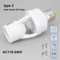 AC 110V-240V Sound or PIR Motion Human Body Infrared Sensor Lamp Holder Bulb E27 Base socket LED Night Light Detector Delay Time Model 3