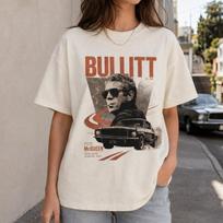 Bullitt Shirt, Steve McQueen 1968 Mustang Tee, Vintage Car Chase Movie T-Shirt Unisex T-Shirt XL white