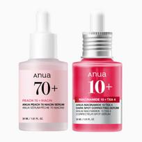 ANUA Skaistinantis stiprinamasis serumo rinkinys (Persikų Niacinamido Serumas 30ml + TXA Tamsių Dėmių Korekcijos Serumas 30ml) white