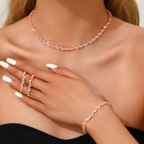 Copper Water Drill Jewelry Set Women Y2K Shiny Choker Necklace Earrings Bracelet Collarbone Chain Party Daily Fashion Accessorie brown
