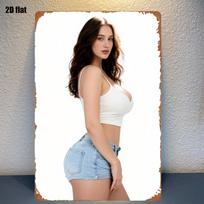 pc Fashionable Woman in Profile Painting Sign Vintage Rustic Metal Plaque xcm Metal Sign 20x30cm（7.8x11.8inch） beige
