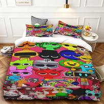 3pcs Duvet Cover Set Sprunki Cartoon Bedding Set Comforter Cover Queen King Full Size for Bedroom Home Decor 140*200cm/55x79in Single/Twin 3pcs black