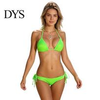 Comfortable Bikini Set for Women Two Piece Swimsuits Sexy Triangle Top & Thong V Tie Side Swim Bottoms Neck Low Rise Swimwear Adjustable Spaghetti L brown