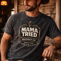 Mama Tried Whiskey Denim T-Shirt - Merle Haggard Outlaw Country Music Fan M brown