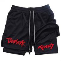 Berserk Anime Print Mens Sporty Compression Shorts Mid-Thigh Length Workout Gym Tight Pants Small black