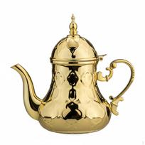 North African Teapot HandColored Maghrebi Design Polished Finish Middle Eastern Coffee Pot 1.4L_Full Gold beige