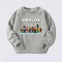 Roblox spausdinta didelių vaikų džemperis rudeniui Didelis berniukas Didelė mergaitė apvali apykaklė vienspalvis smėlio dėžės žaidimo megztinis berniukams be gobtuvo laisvalaikio gatvės stiliaus 140 gray