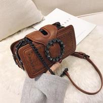 Senovinis pečių krepšys moterims PU odinis pažastų krepšys Madingas Kalnų krištolas su sagtimi Crossbody Krepšys Punk dizainerio rankenos viršuje 21x6x10cm ruda