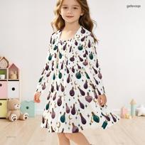 Girls White Fox Leaf Print Long Sleeve Cardigan And Sleeveless Dress Two Piece Set 140 beige