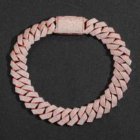 Men’s 25mm Rhombus Cuban Chain Necklace with 6 Rows of Zircon, Hip Hop Style 18-inch Necklace (~45cm)