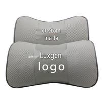 Luxgen Genuine Leather Neck Pillow and Lumbar Support - Customizable Logo, Cowhide Neck Protection Car Accessory gray