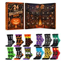 Halloween Socks Surprise Box with Pairs Assorted Patterns for Kids and Adults Party Favors One Size black