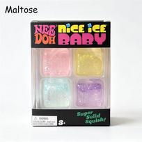 Needoh Nice Ice Mini 4 Pack Cube Squeeze Toy Clear Glitter Elastic Soft Anxiety Relief Tension Release Sensory Office Fidget