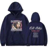 Kali Uchis Hoodie – Unisex Black Double Sided Fleece Sweatshirt, Red Moon in Venus Tour Dates & Vintage Portrait Print, R&B Streetwear XXXL tamsiai mėlyna spalva