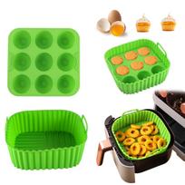 Silicone Air Fryer Baking Pan Set, Food-Grade Non-Stick, High Temp Resistant, Easy Release Cake Mold. green