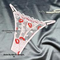 European Lace Lipstick Print Butt-Lifting Embroidered Thong Medium rožinė