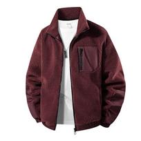 Mens Fleece Lined Thick Warm Jacket With Multiple Pockets Stand Collar Outdoor Casual Coat Winter XL vyno raudonos spalvos