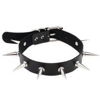 Moteriški mados lydinio kniedės Spike dirbtinės odos choker trumpi karoliai, pankų papuošalai black
